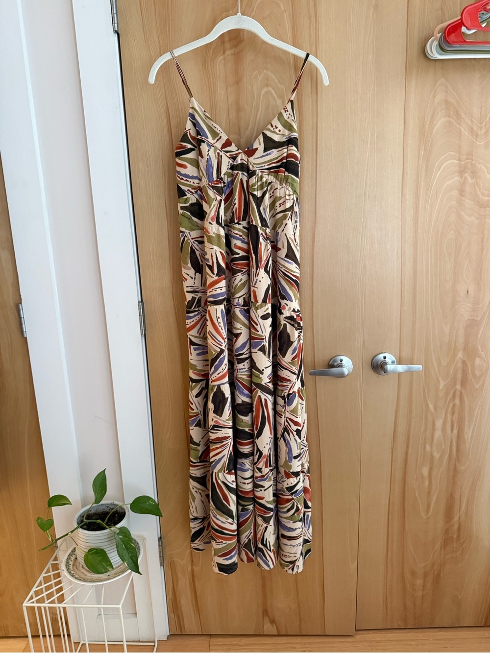 Monteau Cream Maxi Dress with Multicolor Abstract Print